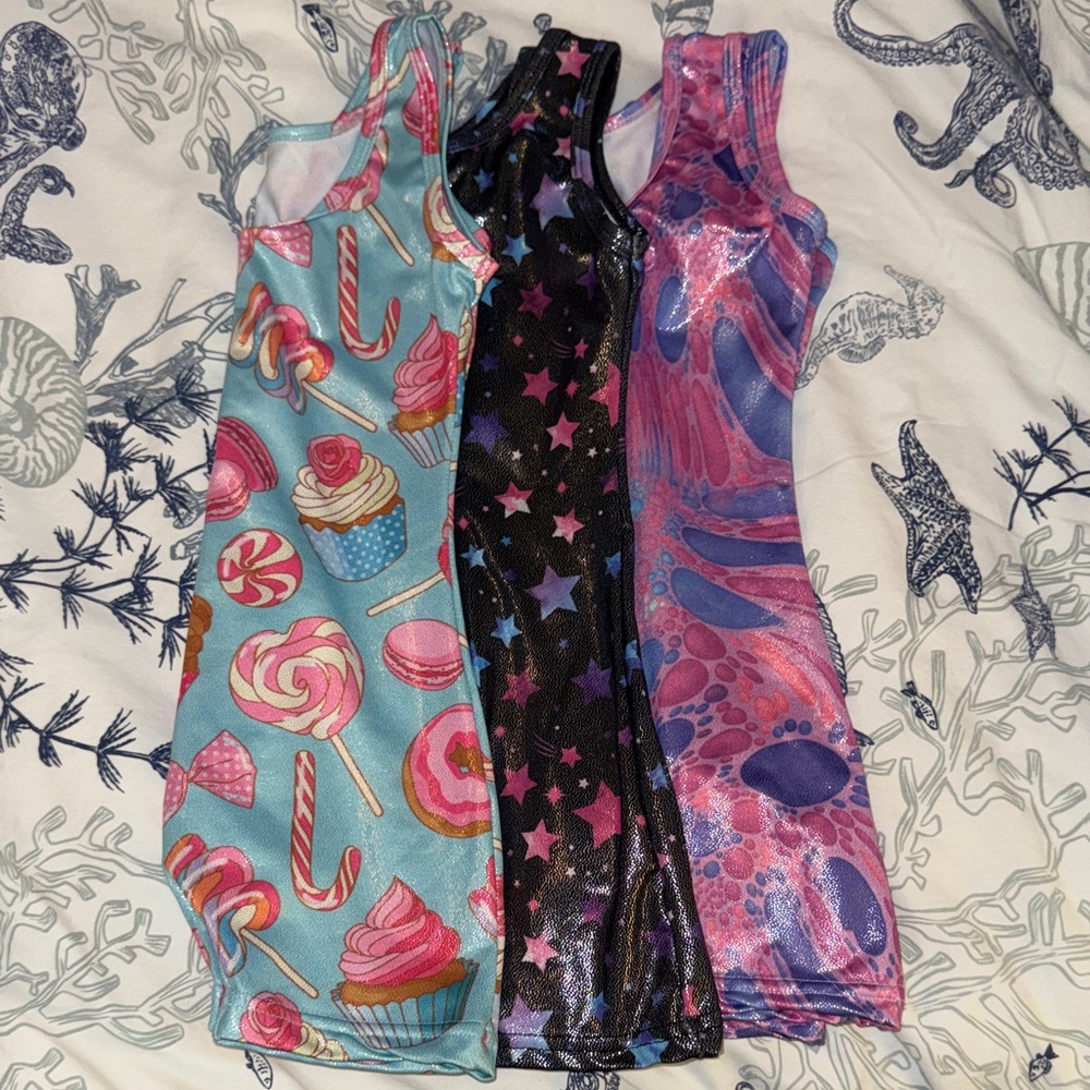 Set of 3 toddler gymnastics leotards with shorts!